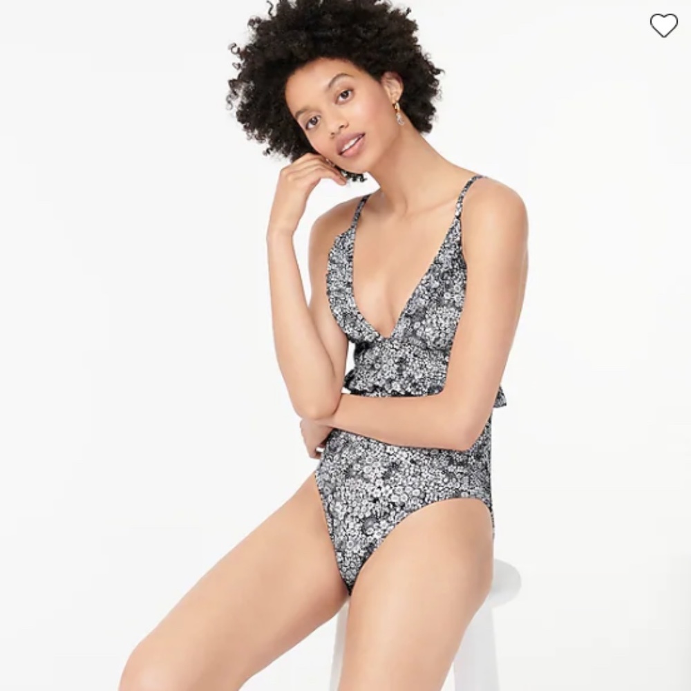 J Crew Ruffle v-neck one-piece in Navy White Valley Floral 10